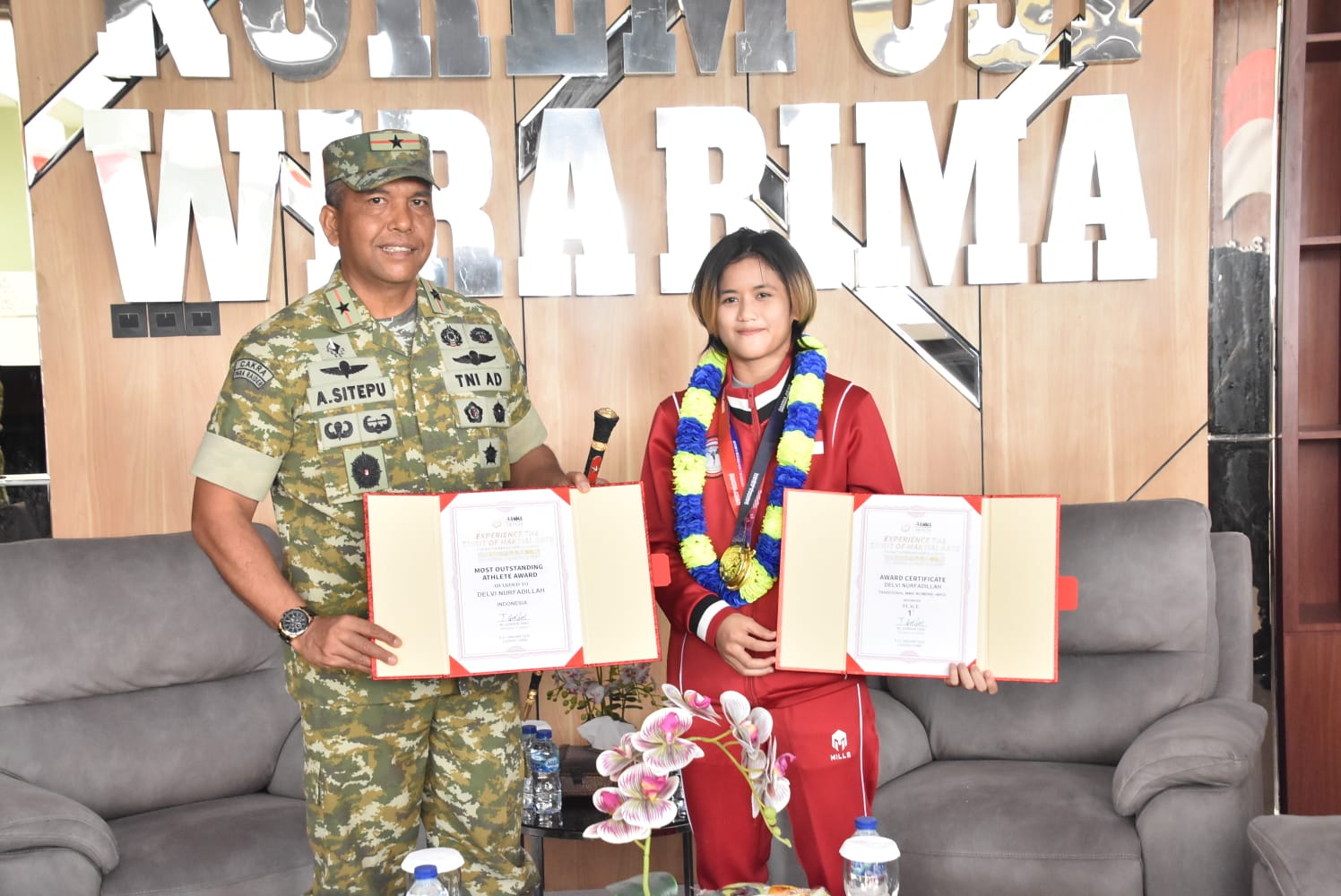 Danrem 031/WB Sambut dan Apresiasi Delvi Nurfadillah, Anak Prajurit Berprestasi di Kancah Internasional MMA